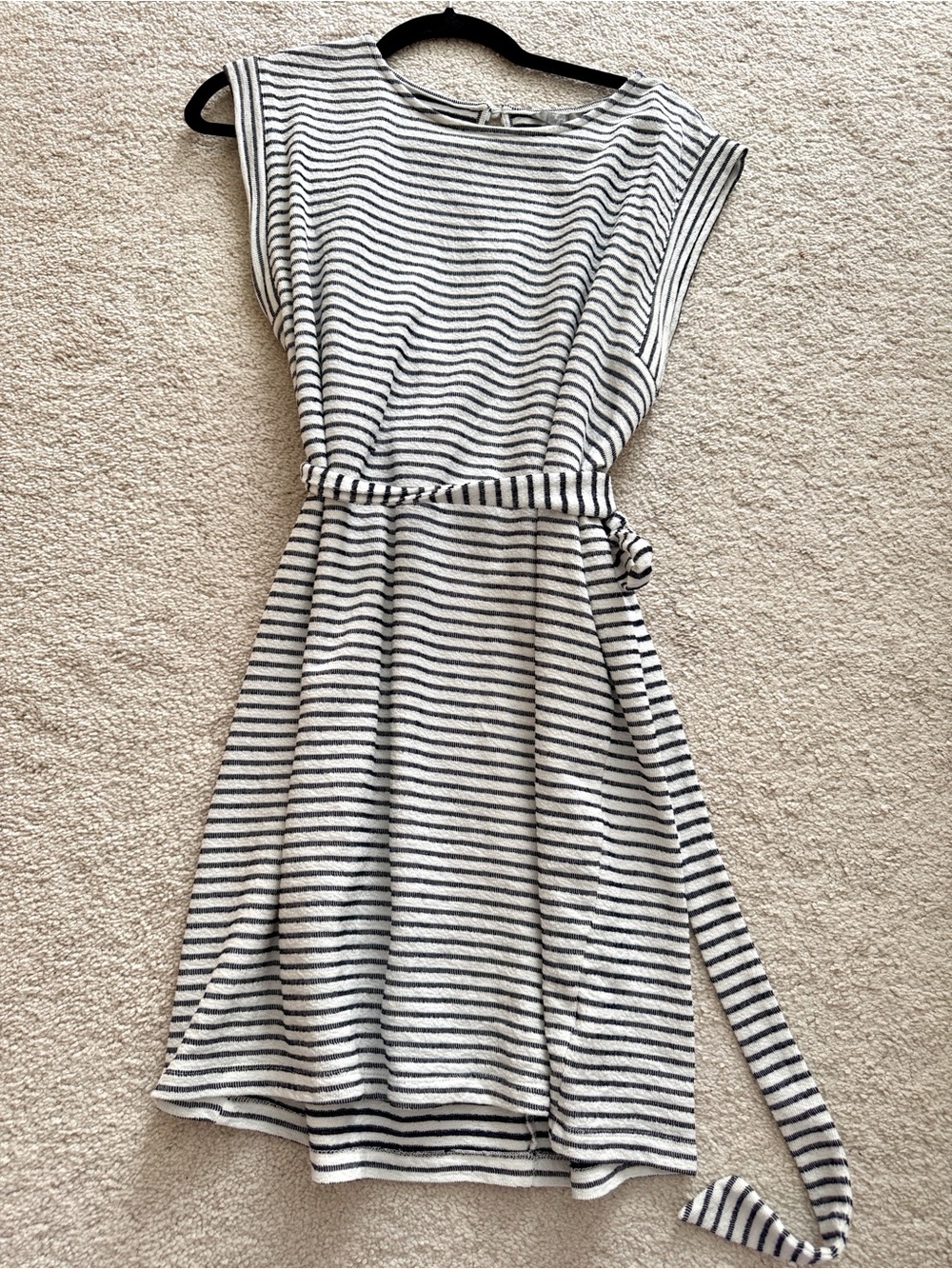 Thyme Maternity Black and White Striped Midi Dress with Waist Tie